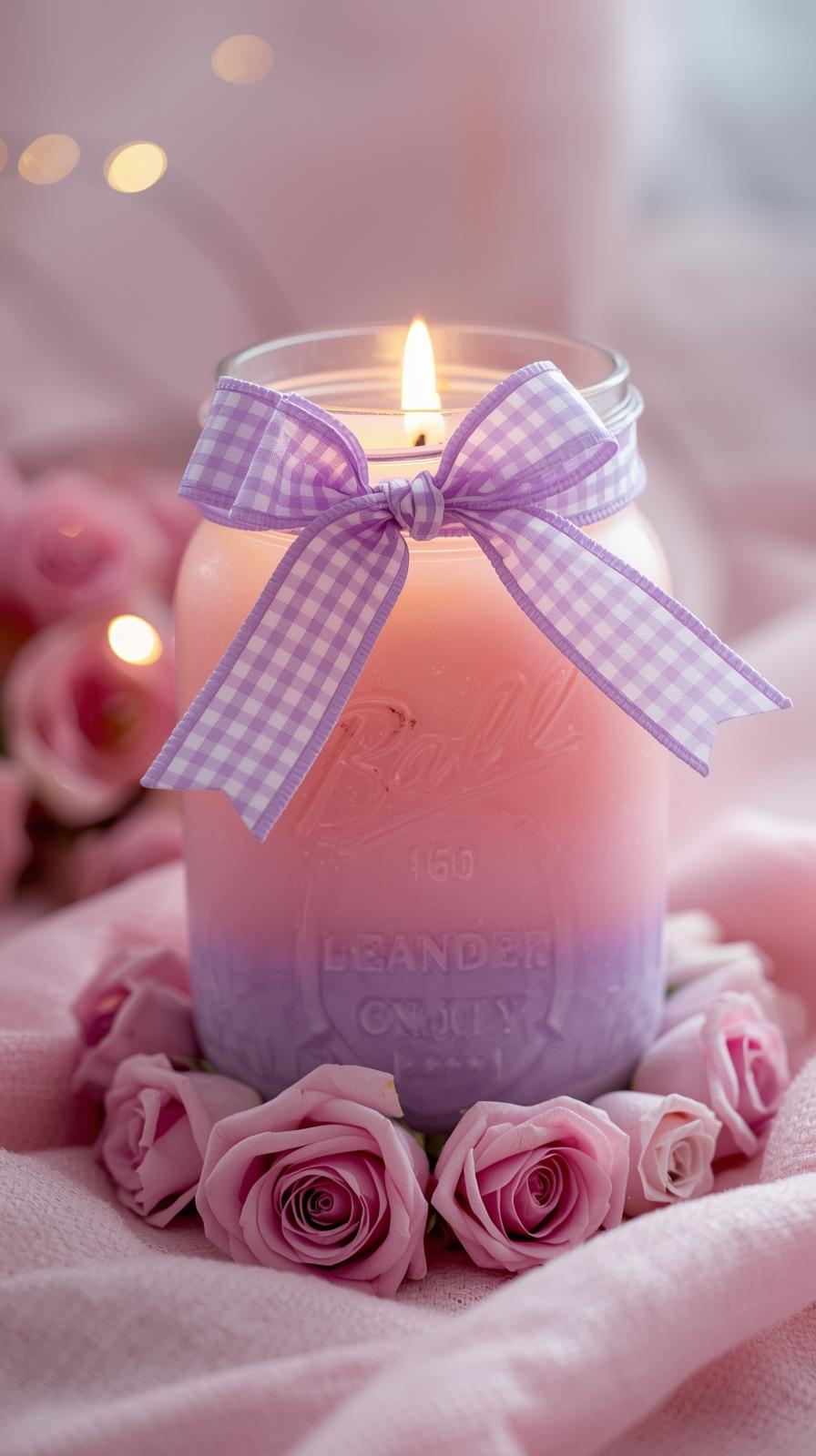 Soft glowing candle with pastel decor